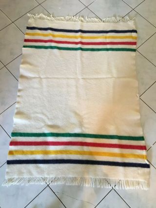 Vintage Hudson Bay Caribou Throw Blanket Striped Wool 56 " X 42 "