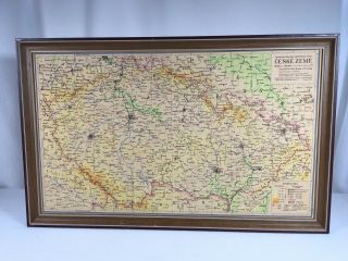 Czechoslovakia Map Vintage 1951 24”x 15” Framed And Ready To Hang