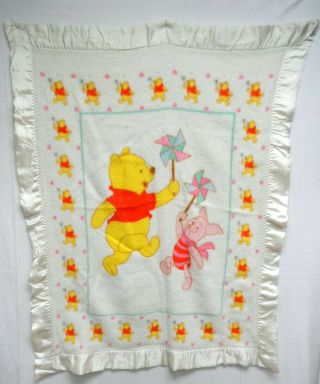 Vintage Winnie Pooh Piglet Beacon Wpl 1675 Acrylic Satin Binding Baby Blanket