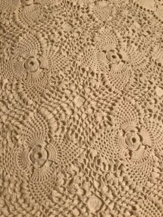 Vintage Hand Crochet Popcorn Natural Bedspread Coverlet Full Queen Size 86x96”