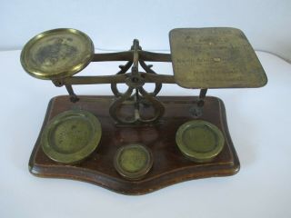 Antique 19th C.  English Brass Postal Scale With Weights