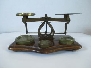 Antique 19th C.  English Brass Postal Scale with Weights 2