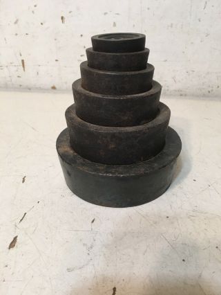 Set Of Six Antique Cast Iron Weights For Candy Or Country Store Counter Scale