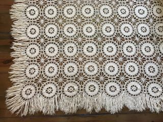 Vintage Handmade Crochet Lace Ivory White Cotton Tablecloth Bed Coverlet 80x88 "