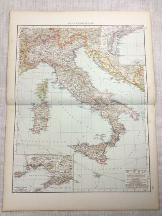 1899 Antique Map Of Italy Sicily Corsica Sardinia Capri Ischia Old 19th Century