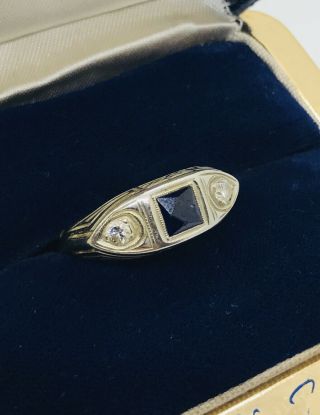 Antique Art Deco Sapphire Diamond 14k White Gold Ring
