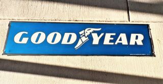Goodyear Tires Dealer Double Sided Metal Sign Gas Station Oil 12 X 48 3