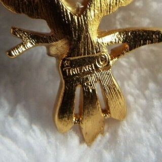 VINTAGE TRIFARI CROWN GOLD TONE ALFRED PHILIPPE PEARL CRYSTAL BIRD PIN SIGNED 2