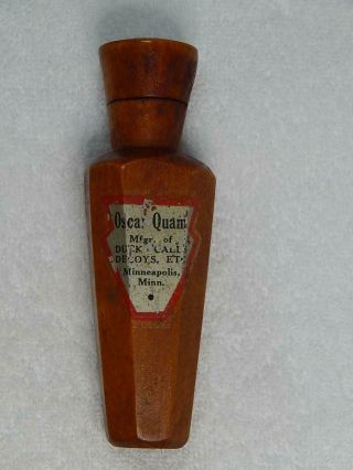 Vintage Oscar Quam Mn Octagon Waterfowl Duck Call Complete Metal Reed