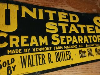 1920s United States Cream Separator Embossed Farm Sign Old Blue Hill Me