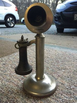 Vtg Antique Western Electric Brass Candlestick Telephone