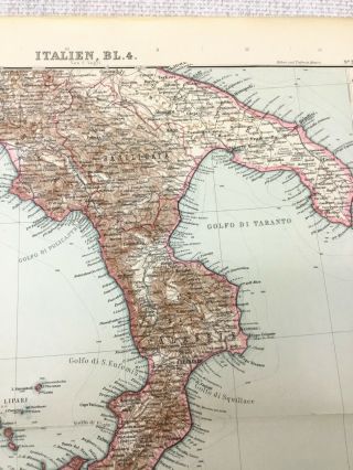 1907 Antique Map of Italy Sicily Palermo Malta Lipari Aeolian Islands Tyrrhenian 2