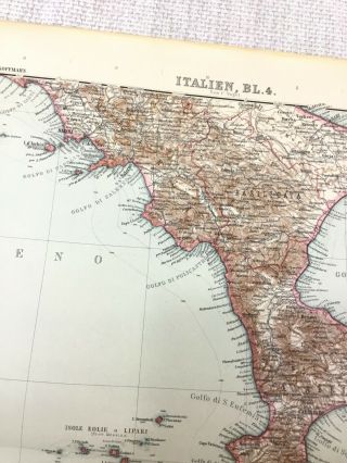 1907 Antique Map of Italy Sicily Palermo Malta Lipari Aeolian Islands Tyrrhenian 3