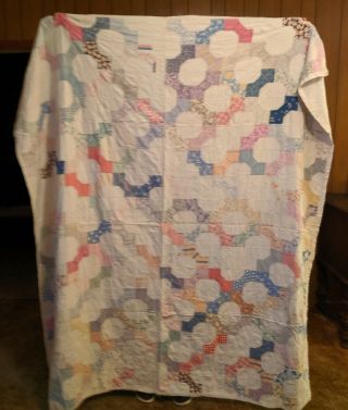 Vintage Hand Sewn Multi Colored Quilt 70x77