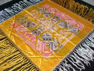 Vintage Wwii Era Taj Mahal Embroidered Piano Shawl Tablecloth Scarf W Fringe