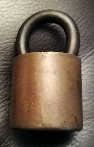 Rare Vintage Antique Solid Brass Barrel Style Padlock Lock No Key Heavy Unique