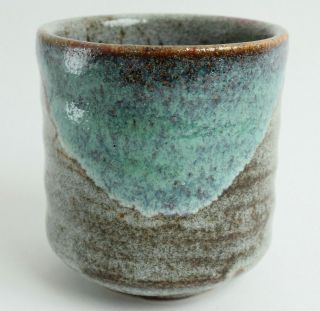 Mino Ware Japanese Sushi Yunomi Chawan Wide Tea Cup Gray & Emerald Green Glaze