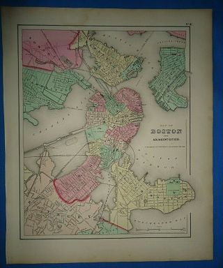 Vintage 1857 Boston,  Massachusetts Map Old Antique Atlas Map