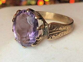 Antique Estate 14k Gold Natural Purple Amethyst Ring Victorian Gemstone 2.  75 Cts