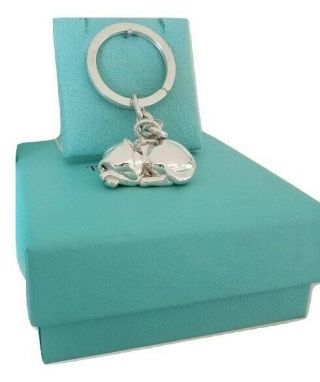 Rare Vintage Tiffany & Co Sterling Silver Sleeping Cat Key Ring Keychain W/box