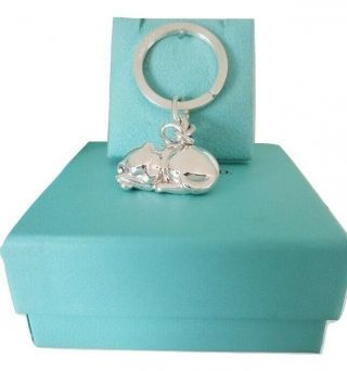 Rare Vintage Tiffany & Co Sterling Silver Sleeping Cat Key Ring Keychain w/box 2