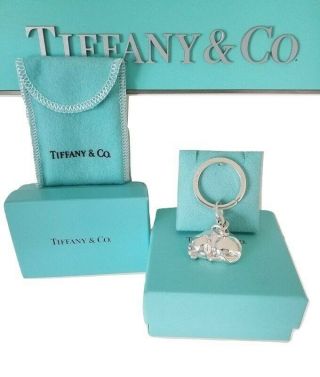 Rare Vintage Tiffany & Co Sterling Silver Sleeping Cat Key Ring Keychain w/box 3
