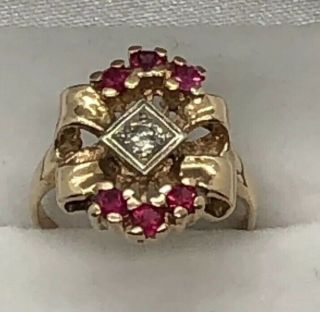 14k Rose Gold Art Deco Ruby And Diamond Ring.  Size 7.  Final Price