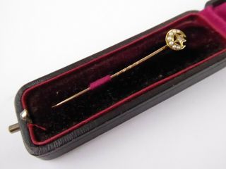 Antique Gold Pearl & Diamond Set Crescent Moon & Star Stick Pin 1g S35