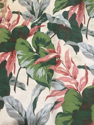 Vintage Barkcloth Fabric Tropical Leaves Palms Ferns Leaf Pink Green 7,  Yds Bolt