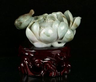 Cert ' d 2 Color Natural Grade A Jade Statue Sculpture flower bird 花鸟 r069182 2