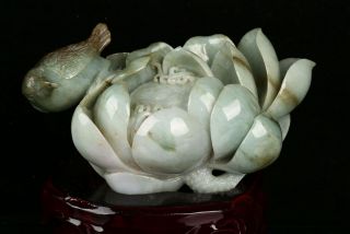Cert ' d 2 Color Natural Grade A Jade Statue Sculpture flower bird 花鸟 r069182 3