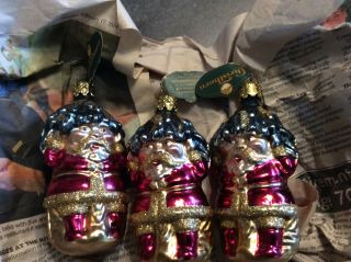 3 Vintage Christborn Christmas Glass Ornaments - 3 Santas