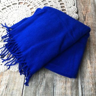 Faribo Pure Wool Woven Blue Throw/blanket Fringe Usa 51x58”