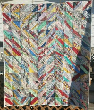 Vintage Hand Stitched Square Patchwork Quilt 78 X 65