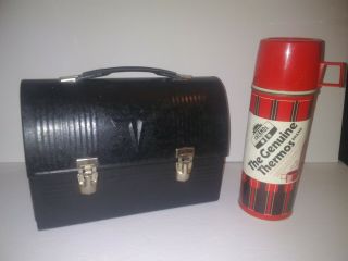 Vintage Black Metal Dome Top Lunch Box & Thermos American Thermos Bottle Co.  Usa