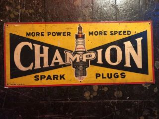 Vintage Tin Tacker Painted Champion Spark Plug Sign