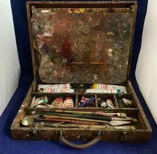 Vintage Permanent Pigments Oil Painting Outfit Case & Paints Ton Of Character
