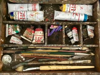 Vintage Permanent Pigments Oil Painting Outfit Case & Paints Ton of Character 3