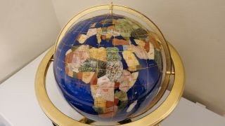Semi Precious Stoned Globe Of The World Mounted On A Brass Stand