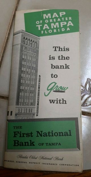 Vintage 1959 Road Map Of Tampa - The First National Bank Of Tampa