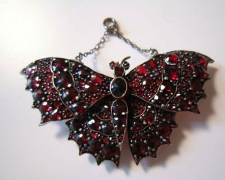 Antique Victorian Rose Cut Bohemian Garnet Butterfly Brooch Pin Pendant