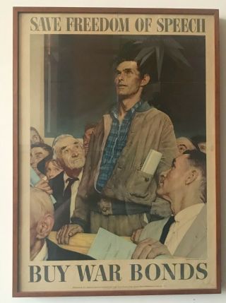 Wwii 1943 Norman Rockwell Save Freedom Of Speech Poster - Framed