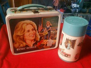 1977 The Bionic Woman (with Car) Metal Lunchbox & Thermos With Car By Aladdin