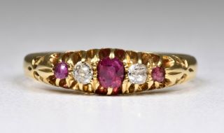 Antique Victorian 18ct Gold Ruby & Diamond Ring,  (birmingham,  1898)