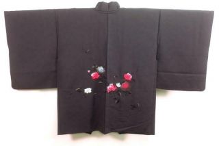06v17641 Silk Japanese Kimono Haori Jacket Embroidery Flower