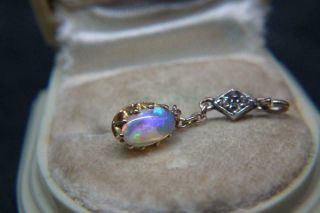 Stunning Antique Edwardian 18ct Gold Diamond & Fiery Opal Pendant/charm