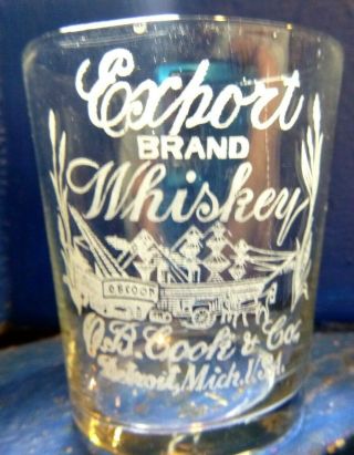 Pre Prohibition Antique Shot Glass D.  B Cook Whiskey Export Brand Detroit Usa