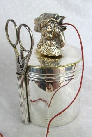 Antique String Or Yarn Holder Silver French Rooster C.  1910