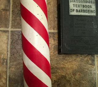 Antique Barber Pole Wooden Early Piece With Textbook Of Barbering 3