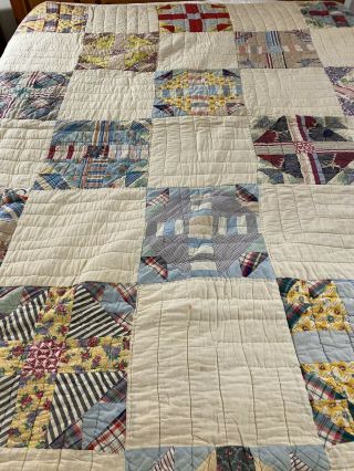 Vintage Handmade Hand Quilted Mosaic Quilt 70 " X 75 " Circa 1950s